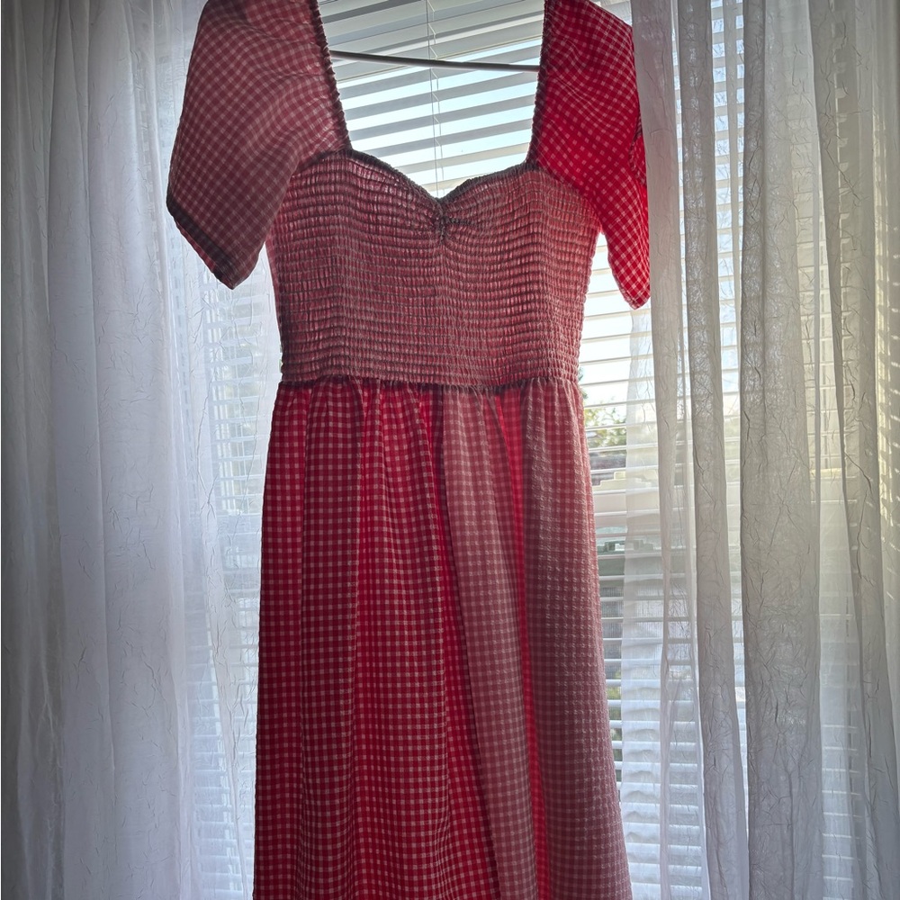 Miss Selfridge Red Checkered Midi Dress